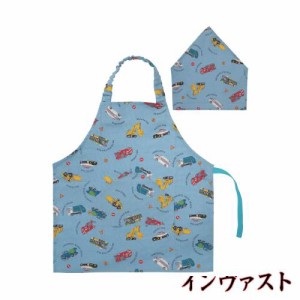 ｎｉｃｏｍａｋｏ（ニコマコ） 子供 エプロン 三角巾 2点 セット 男の子 女の子 日本製 M (120〜140cm) クルマ 水色 set1298 ゴム付き 三