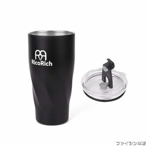 RicoRich 真空断熱タンブラー Tritan材質な蓋付き ステンレス 二重構造 900ml ブラック（RRWB12-BK ）