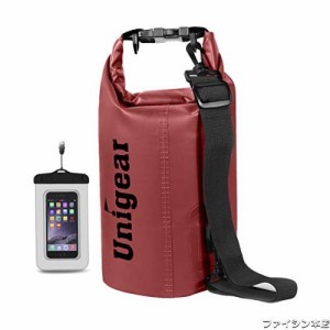 Unigear ドライバッグ 防水バッグ 防水ポーチ付き ドラム型 新型素材 防水 防塵 9色 6サイズ 2L 5L 10L 20L 30L 40L（赤色 10L）