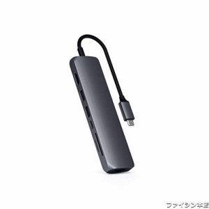 Satechi イーサネット付き スリム 7in1 USB-Cハブ (スペースグレイ) 4K HDMI(60Hz), USB-C PD(60W), 2xUSB-A, SD/Microカードスロット (M