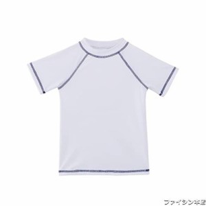 TIZAX キッズ ラッシュガード 子供 水着 半袖 Ｔシャツ UVカットUPF50 + (ホワイト, 110/4T)