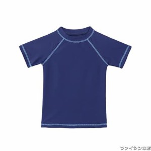 TIZAX キッズ ラッシュガード 子供 水着 半袖 Ｔシャツ UVカットUPF50 + (ネイビー, 110/4T)