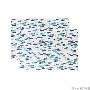 ランチョンマット プレイスマット2枚入 綿100% 40×60cm 北欧風 魚柄 丸洗い可 ランチマット ランチクロス 雰囲気アップ おしゃれ かわい