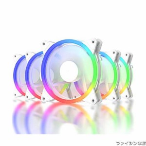 upHere 120mm RGB PCケースファン LEDリングで周りが光る 静音タイプ 25mm厚 6PIN SATA電源 コントローラーとリモコン付き 白い枠 5本1セ