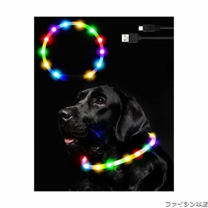 Nayouko 光る首輪 犬 LEDライト USB充電式 軽量 小型犬 中型犬 大型犬 ペット用品 視認距離400mで夜間も安心 サイズ調節可能 (レインボー