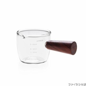 計量カップ40ml エスプレッソショットグラス　目盛り付き 木製ハンドル付き コーヒー ミルク 水 お酒グラス 調理器具 測定グラス 耐熱カ