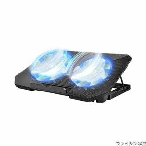 ノートパソコン冷却パッド 冷却台 2つ 冷却ファン 搭載 4段階高度調整可 ノートPCクーラー LEDライト付き スピードスクロールスイッチ付