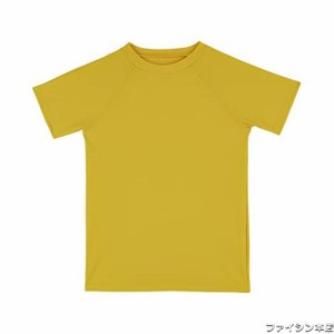 [TIZAX] ラッシュガード キッズ 子供 学校 Tシャツ 半袖 水着 UVカット 水陸 両用 男の子 女の子 プールグッズ UPF50+（ゴールデンイエロ