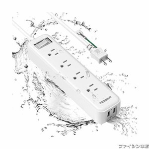 電源タップ 2m 延長コード 防水 TESSAN 防水コンセント テーブルタップ usbコンセント 4個ACコンセント 2個usbポート oaタップ 雷ガード 