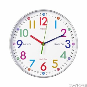 知育時計 壁掛け時計 子供 12時間表示 掛け時計 補助数字付き 時間学習 静音 壁掛け 時計 カラフル 子供用 生徒用 アナログ時計秒針付き