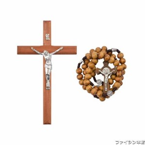 CRAFFANCY 十字架クロスセット, 木製クロスネックレス 十字架 胸のペンダント 十字架 ウォールクロス カトリッククロス 木製ロザリオ付き