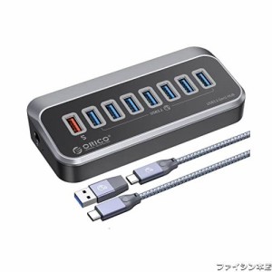 ORICO USB ハブ USB3.0 7ポート 5Gbps高速転送 18W急速充電 ACアダプタ付き セルフパワー/バスパワー両対応 50cmケーブルと変換アダプタ