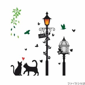 Chirstseason ウォールステッカー 猫 黒猫 街灯 音楽 楽譜 風船 鳥かご 柵 英字 鳥 蝶 星 薔薇 モノクロ 黒 インテリア リビング 廊下 玄