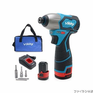 Vikky 16V 1/4 ”ヘックスインパクトドライバー 2.0Ah コードレス 3 速トルク調整可能な電動ドライバー ブラシレスモーターで強力なパワ