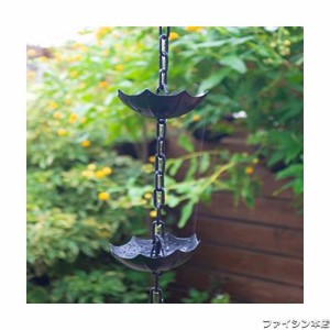 夢の行 レインチェーン 傘の桶 13個 ブラック 260cm 雨どい部品 雨樋 インストールが簡単です アースくぎ ブラケットとフックを含む