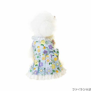 OUHUAN ペット服 犬服 ワンピース お姫様 レース ドレス スカート 可愛い 花柄 袖なし 犬の服 Tシャツ 春夏用 柔らかい 綿製 ペットウェ