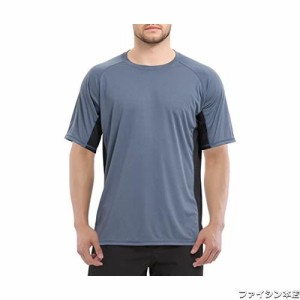 [Muxuryee] ラッシュガード メンズ 半袖 ドライtシャツ ロングスリーブ 水着 体型カバー 日焼け予防 水陸両用 冷感 吸汗速乾 3011 DGY/BK