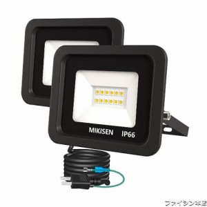 MIKISEN led 投光器 作業灯 看板灯 10w 電球色 1200LM 3000K 100w相当 1.8コード IP66防水 アース端子付2Pプラグ 120°広角 100V対応 ワ