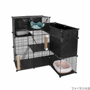 BriSunshine 猫 ケージ 3段 トイレ付き L型 特大 キャットケージ 広いサイズ 多頭飼い 耐荷重10kg ハンモック/爪とぎ/はしご付 大型 DIY