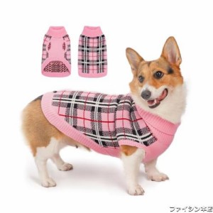 ThinkPet 中型犬用セーター - 中型犬用犬用クリスマスセーター 女の子 男の子 - 犬用服 寒い季節に暖かく柔らかいニット(千鳥格子-ピンク