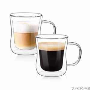 ComSaf ダブルウォール グラス タンブラー グラス コップ 取っ手付 二重構造 保温 保冷 250ml コーヒー ミルク ジュース 電子レンジ対応 