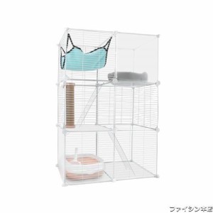 BriSunshine 猫 ケージ 3段 トイレ付き キャットケージ 大型 多頭飼い 耐荷重15kg DIY可能 ハンモック/はしご付 キャットハウス 猫脱走防