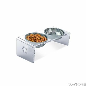 ペット フードボウル付きスタンド アクリル 15度の角度つき ドッグフードスプーン 斜面タイプ 犬 猫 食器台 ボウルセット ステンレス ペ