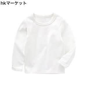 [LittleSpring] 春 秋 キッズ 男の子 コットン 柔らか 無地 長袖 Tシャツ 七色展開 Uネック 長袖カットソー シャツ 子供服 白140