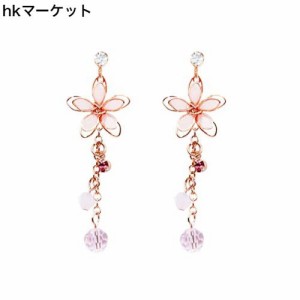 ONNFMH イヤリング ノンホールピアス 18ｋ メッキ 花 揺れる 和風 レディース 人気 (ピンク コンバータ イヤリング)