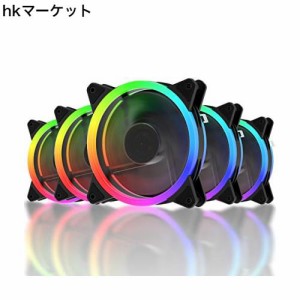 upHere 120mm RGB PCケースファン 中心部分が黒でLEDリングで周りが光る 静音タイプ 25mm厚 6PIN SATA電源 コントローラーとリモコン付き