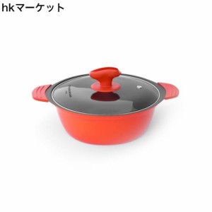 ＣＯＯＫＳＭＡＲＫ 卓上鍋 両手鍋 26cm IH対応オール熱源対応 ガラス鍋蓋付 フッ素樹脂コート 割れない土鍋 火傷防止シリコン取っ手付 