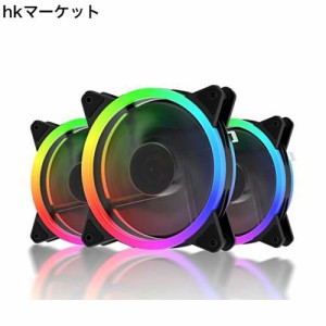 upHere 120mm RGB PCケースファン 中心部分が黒でLEDリングで周りが光る 静音タイプ 25mm厚 6PIN SATA電源 コントローラーとリモコン付き