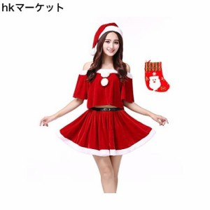 [Fout] サンタ コスプレ サンタクロース 衣装 クリスマス 仮装 ワンピース レディース トップス ドレス 帽子 飾り靴下 4点セット