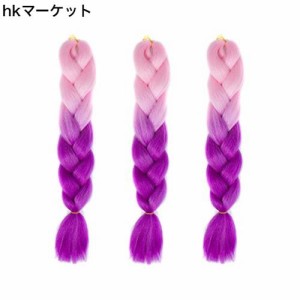 Feibin 全30色 ウィッグ エクステンション 3本セット ブレイズ 編み込み グラデーション 三つ編み ヘアアクセサリー 盛りアップ つけウィ