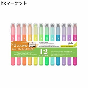 Feela 固形蛍光マーカー 蛍光ペン 12色 繰り出し式 ゲルインク 教科書/ノード/新聞/手帳にマーキング 色塗り 子供用 勉強 会議 学校 オフ