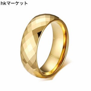 [Rockyu] ブランド タングステンリング 17号 メンズ ゴールド 18金メッキ 菱形指輪 多面カット おしゃれ 幅広 8mm 指輪物語 金属感 上品 