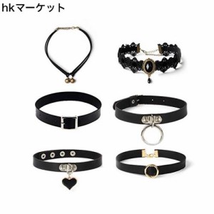 [KUUQA] 6点セット チョーカー choker ゴシック メンズ レディース兼用 ネックレス 鈴のチョーカー