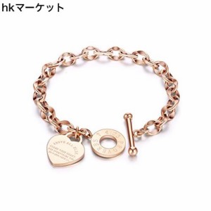 ジュエリー ブランド ブレスレット レディース ピンクゴールド 18K チタン ハート リング 刻印 ロック 喜平チェーン ブレスレット セレブ