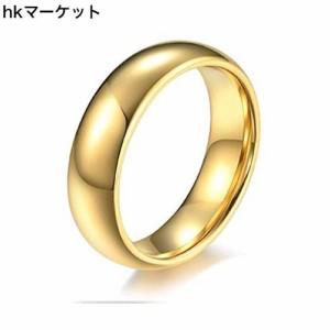 [Rockyu] ブランド 結婚指輪 メンズ ゴールド 18金メッキリング 6mm シンプル ペアリング ファッション 鏡面加工 艶消し 平打ち 耐久性に