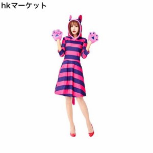 [JUNDOMECY] ハロウィン 仮装 チェシャ猫 コスプレ 動物 猫 大人 レディース かわいい 猫耳 しっぽ付 童？ キャラクター 大きいサイズ 紫