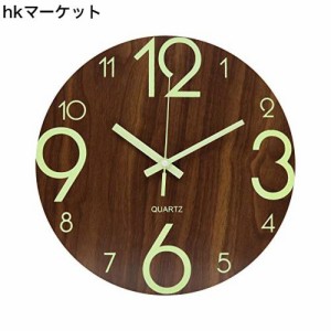BECANOE 木製掛け時計 蛍光 壁掛け時計 蓄光 サイレント ウォールクロック 連続秒針 インテリア 雑貨 時計