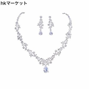 [misaki] ウエディング ネックレス ピアス セット フラワー ブライダル アクセサリー 花嫁 ネックレス キラキラ ジルコニア クリスタル 