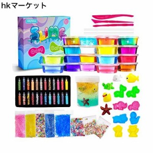 Heytoos スライム キット 18個slime 水晶粘土 ねんど DIY 金魚鉢ビーズ 果物切片 フォームビーズ 24色スパンコール 海洋動物5pcs 手作り 