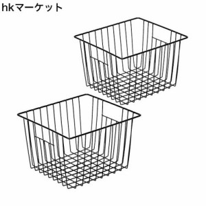 SANNO ワイヤーバスケット 冷蔵庫収納ケース キッチン収納ボックス かご 小物入れ 取っ手付き ブラック 2個セット