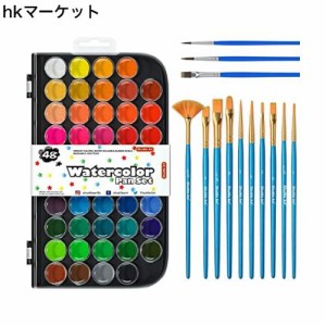 Shuttle Art 固形水彩絵具 48色セット 固体水彩 水彩絵の具 ブラシ13本 パレット 透明 溶けやすい 速乾 大人の塗り絵 水彩画 お絵描き 野