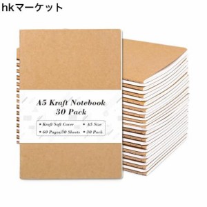 Feela a5 クラフトノート 30冊セット 横罫 A罫 7mm 30枚 無地表紙 防水 糸綴じ 水平開き ビジネス・会議ノート メモ帳 筆記本 読書ノート