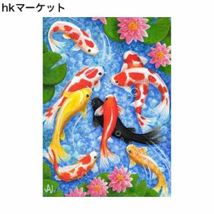 DIYクロスステッチキットダイヤモンド絵画5D塗装キット、鯉蓮の花の池WOWDECORフルドリルDIYダイヤモンドアートペイント数字油絵 (魚)