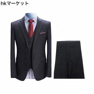 [YFFUSHI] スーツ メンズ 3点セット ジャケット スラックス ベストチェック ビジネス カラバリ豊富 (グレー,S)