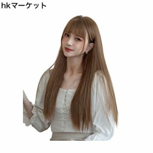 Vigorousウィッグ ストレート ロング フルウィッグ カツラ 地雷女 ぱっつん前髪 韓国風 wig小顔 自然 耐熱 ネット付き あま茶色 ブラウン