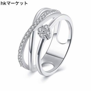 [Rockyu] 指輪 レディース 人気 プラチナリング ステンレス 四つ葉のクローバー リング 15号 CZダイヤモンド 結婚指輪 婚約指輪 恋人 プ